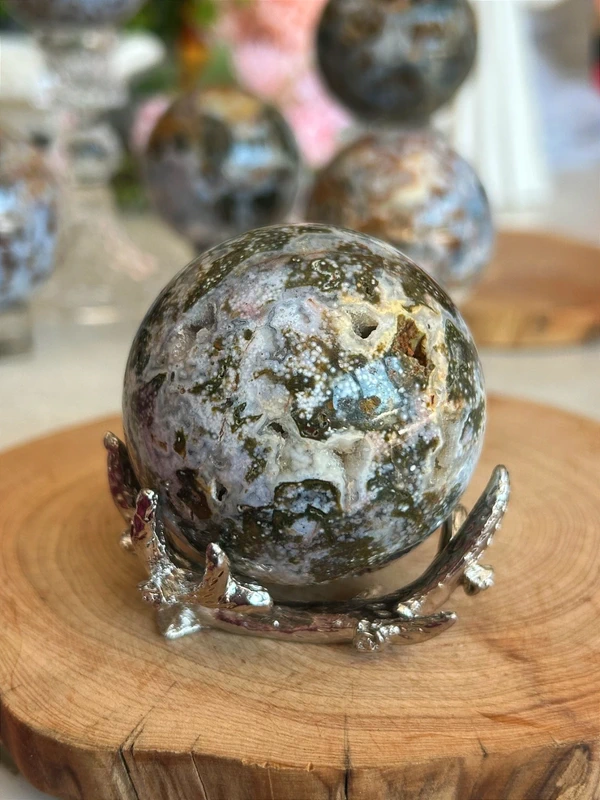 Natural Ocean Jasper Sphere – Fish Egg Pattern