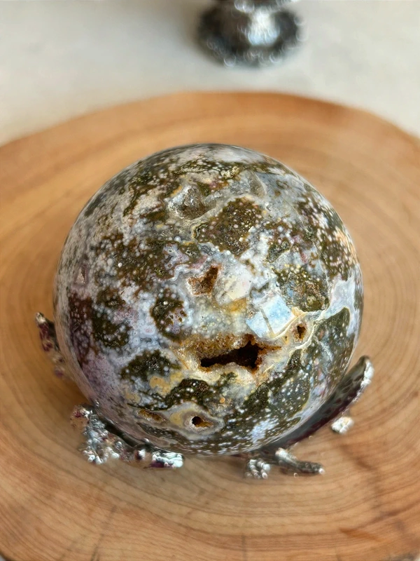 Natural Ocean Jasper Sphere – Fish Egg Pattern