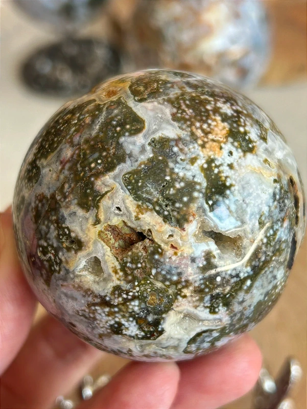 Natural Ocean Jasper Sphere – Fish Egg Pattern