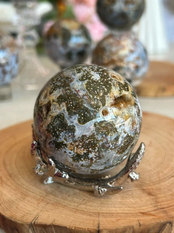 Natural Ocean Jasper Sphere – Fish Egg Pattern