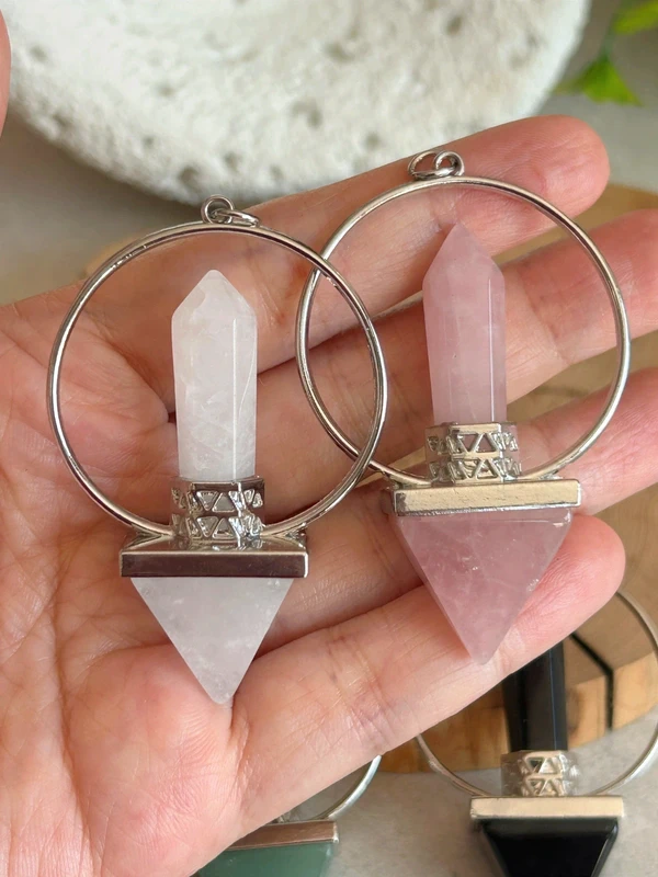Natural rose quartz pendulum - double-ended