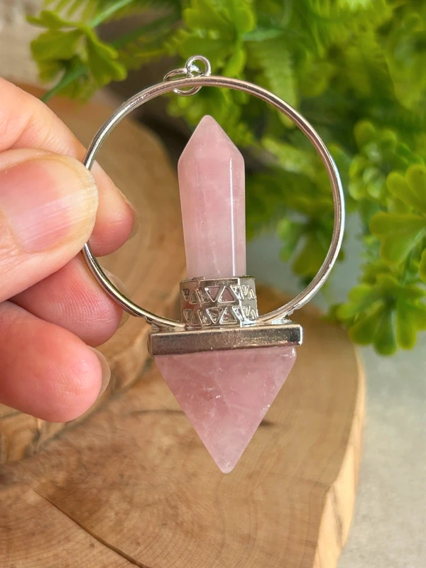 Natural rose quartz pendulum - double-ended