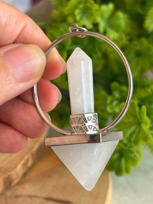 Péndulo de cuarzo blanco natural 🤍 doble punta