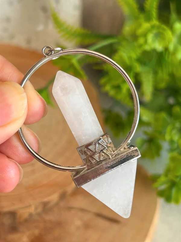 Péndulo de cuarzo blanco natural 🤍 doble punta