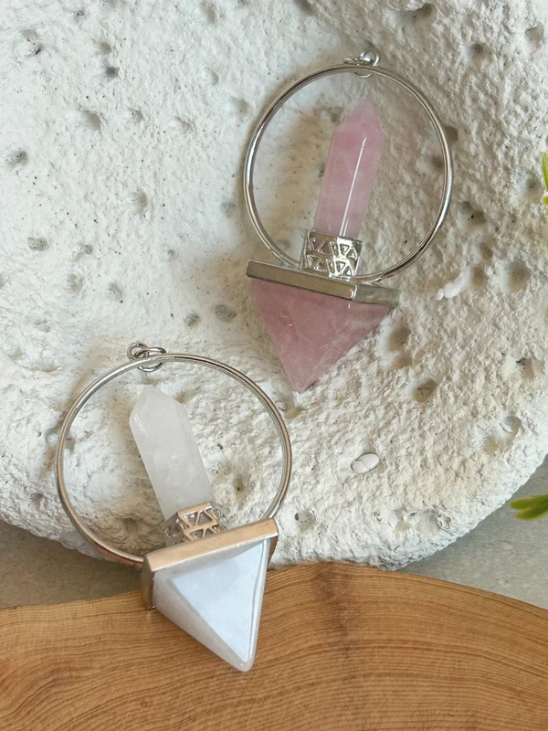 Péndulo de cuarzo blanco natural 🤍 doble punta