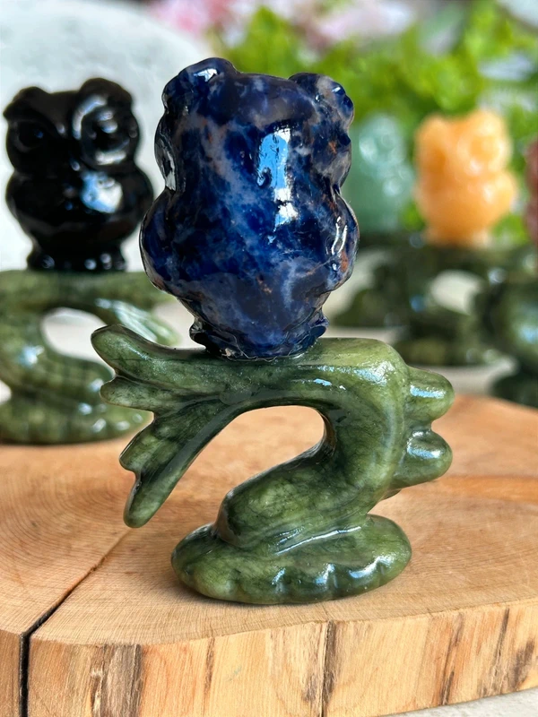 Owl on a branch • Natural blue sodalite