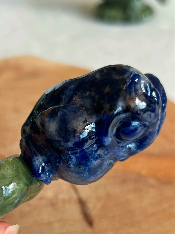 Owl on a branch • Natural blue sodalite