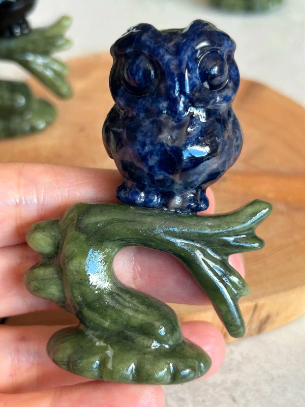 Owl on a branch • Natural blue sodalite