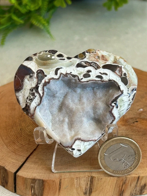 Natural Money Agate · Heart with geode cavity