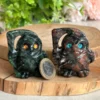 Búho guardián · Zoisita verde / Mahogany Obsidian