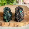 Búho guardián · Zoisita verde / Mahogany Obsidian