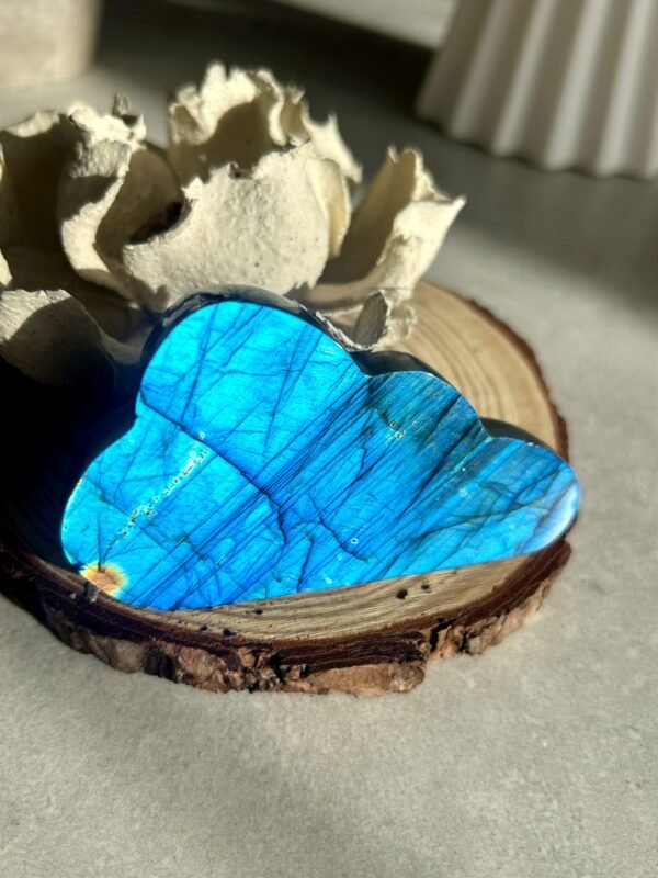 Natural cloud labradorite with intense blue reflection
