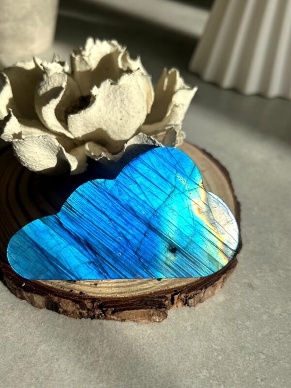 Natural cloud labradorite with intense blue reflection