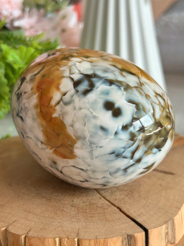 Huevo antiguo de Ocean Jasper natural - dos caras