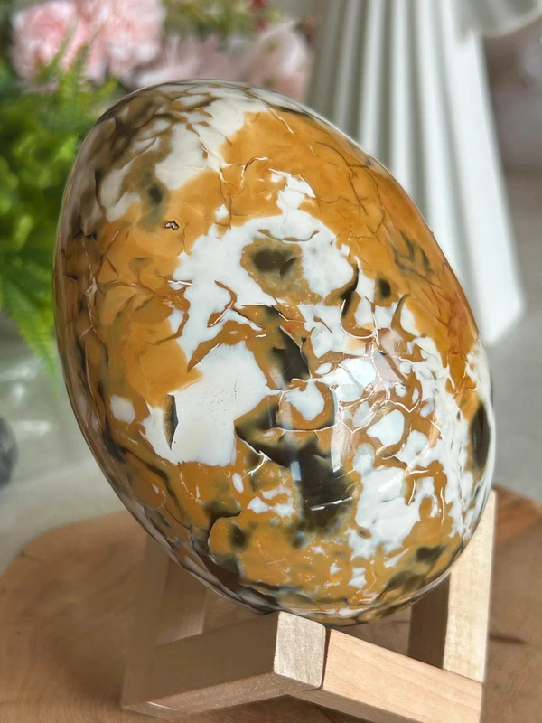 Huevo antiguo de Ocean Jasper natural - dos caras