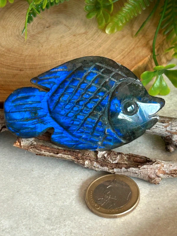Pez de labradorita natural - destellos azul electrico