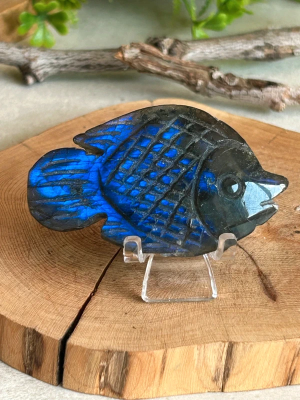 Pez de labradorita natural - destellos azul electrico
