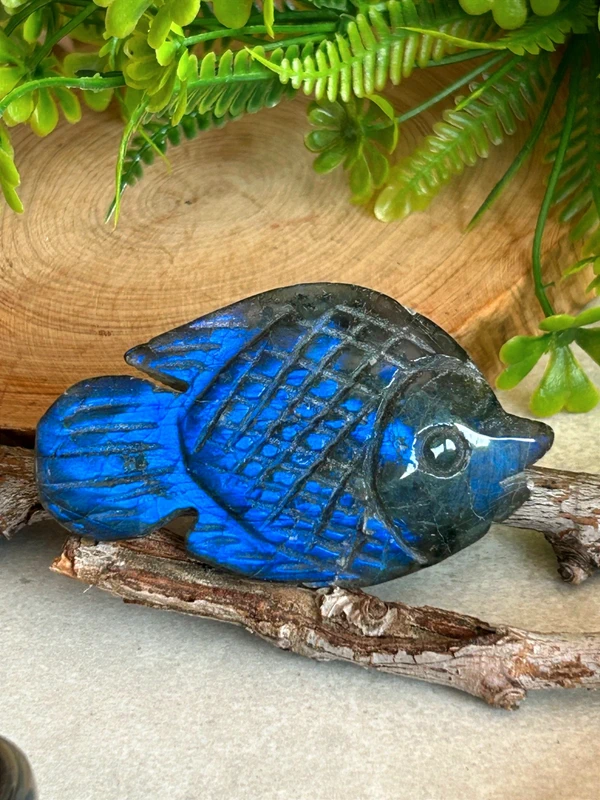 Pez de labradorita natural - destellos azul electrico