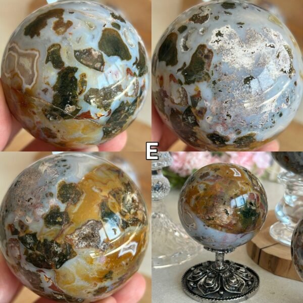 Esfera de Jaspe Oceánico Natural Azul | Fish Eye | Jaspe Orbicular | Geoda Cristalina | Bola de Cristal | Pieza de Colección Mineral Serie 2