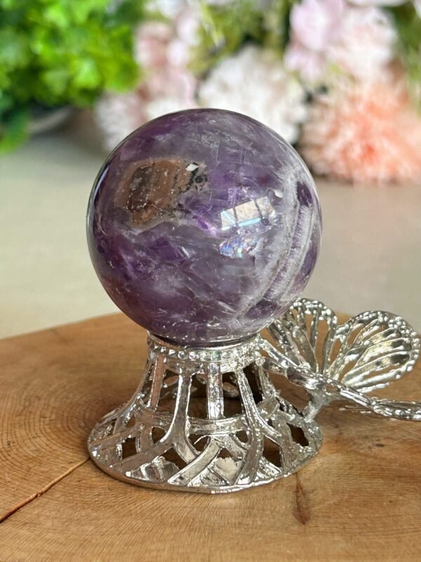 Esfera Chevron Amethyst Phantom AAA Natural · Doble Triángulo Phantom · Rainbow Crystal Ball · Mineral de Colección y Decoración
