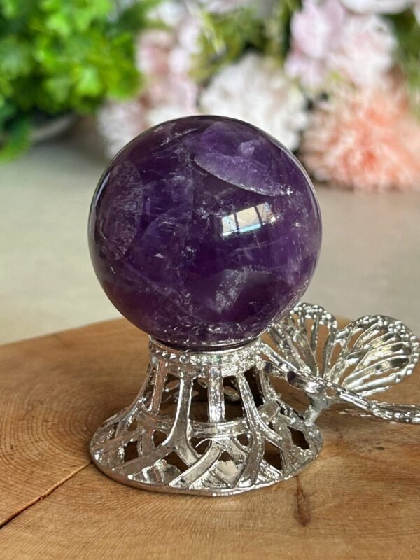 Esfera Chevron Amethyst Phantom AAA Natural · Doble Triángulo Phantom · Rainbow Crystal Ball · Mineral de Colección y Decoración